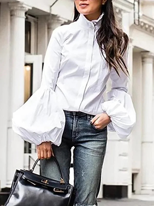 Ischia Puff-Sleeve White Blouse in White | Life Amalfi