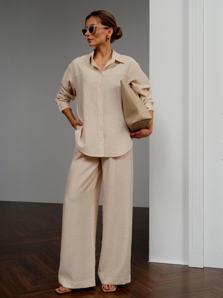 Lucca Relaxed Shirt & Wide-Leg Trouser Set in Natural | Life Amalfi