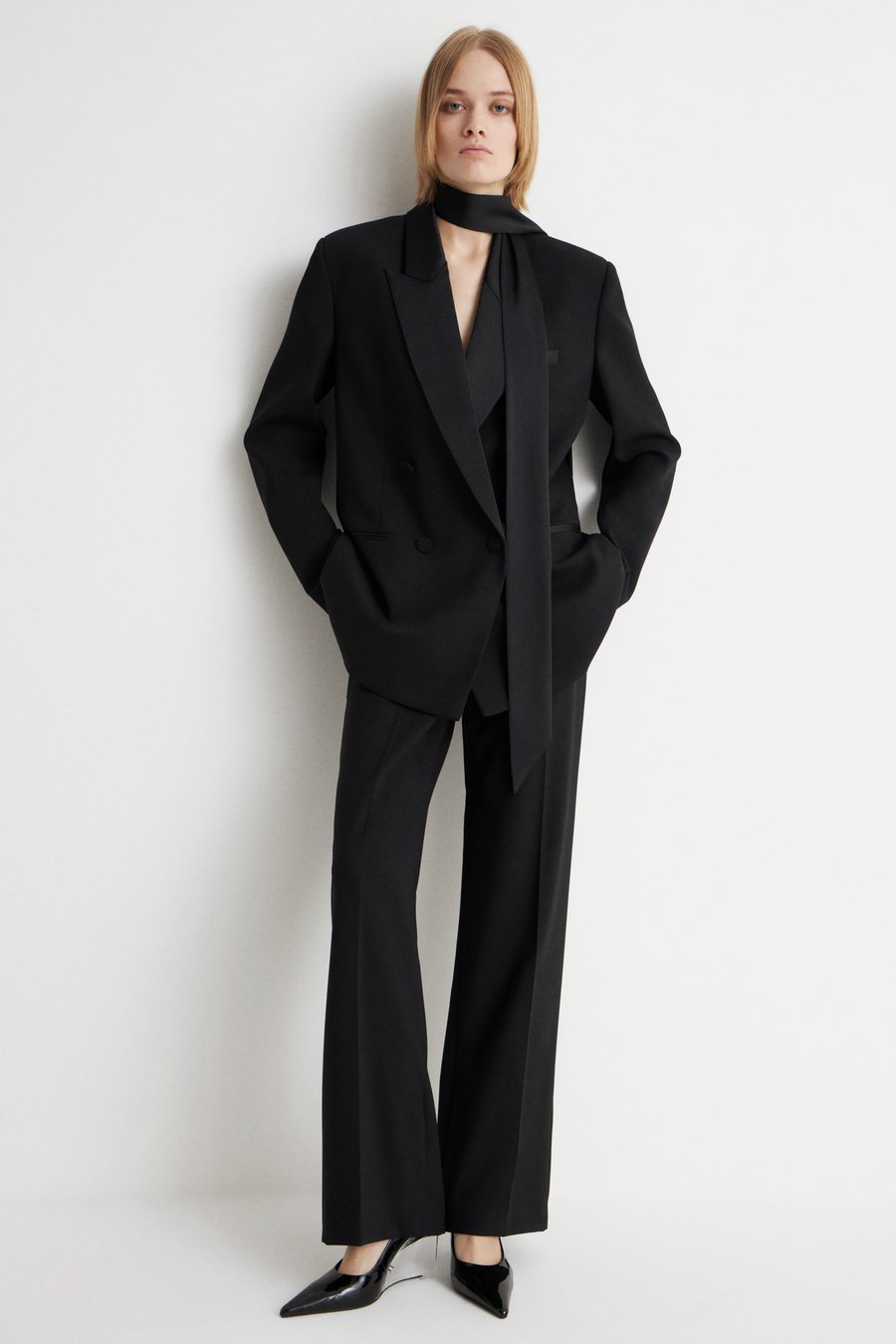 Verona Scarf-Collar Blazer & Wide-Leg Set