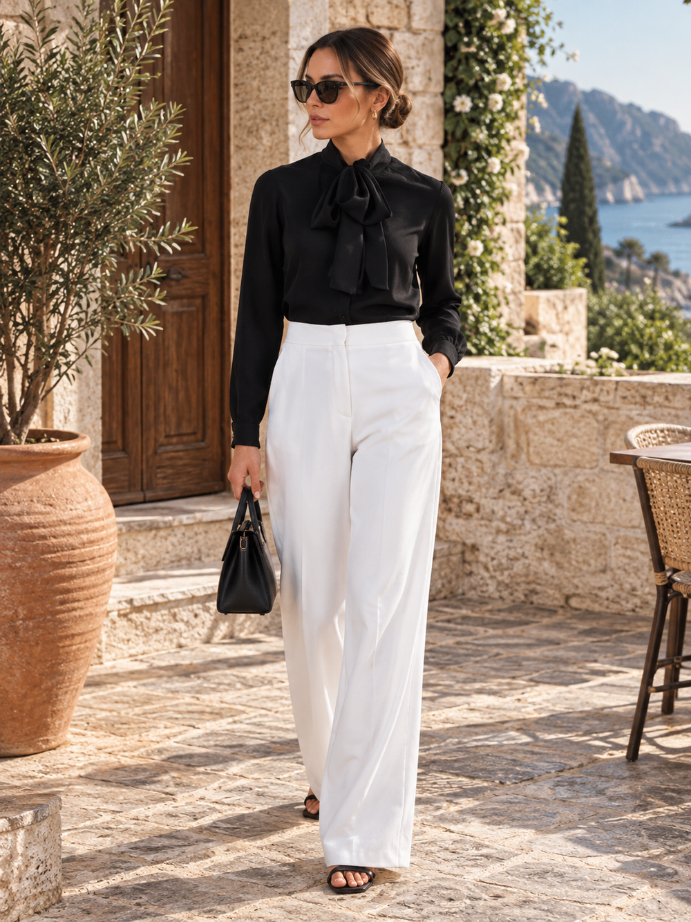 Monza Bow-Tie Shirt & Wide-Leg Trouser Set