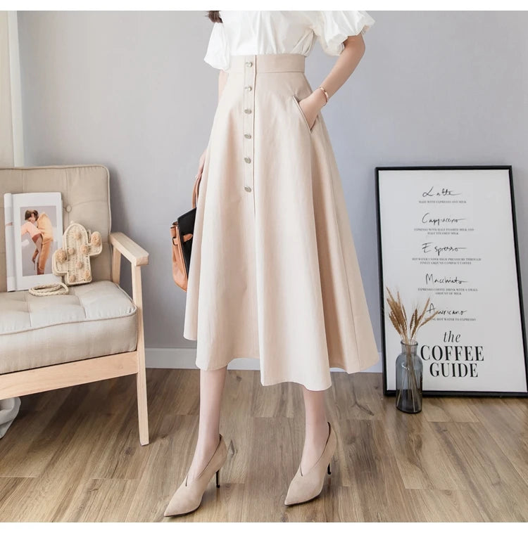 Matera Pleated A-Line Midi Skirt in Beige | Life Amalfi