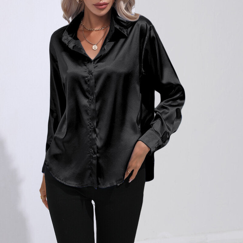 Como Satin-Finish Long-Sleeve Blouse in Black | Life Amalfi
