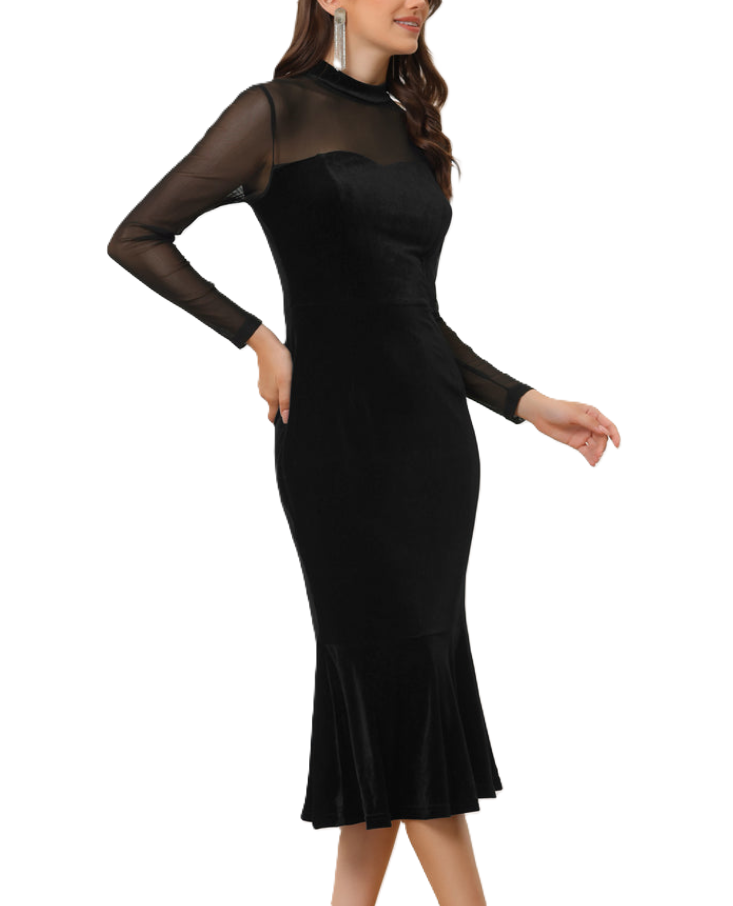 Ravello Velvet Sheer-Sleeve Midi Dress