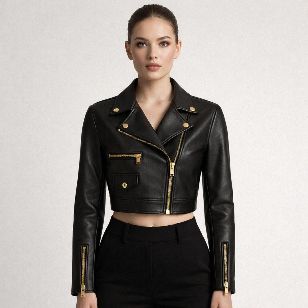 Napoli Faux-Leather Cropped Jacket in Black | Life Amalfi