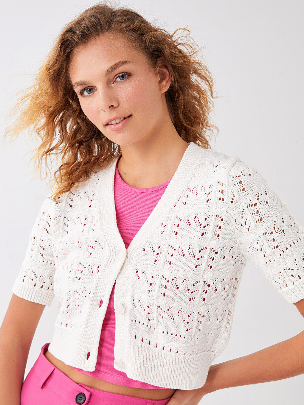 Livorno Fine-Knit Short-Sleeve Cardigan in Ivory | Life Amalfi